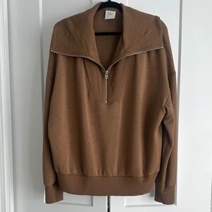 Varley Camel Zip-Up Sweater, Size XL